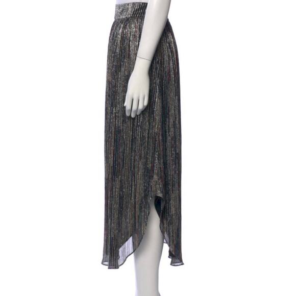 Ramy Brook Lenon Metallic Multicolor Striped Pleated Midi length Skirt Sz med - Picture 14 of 15